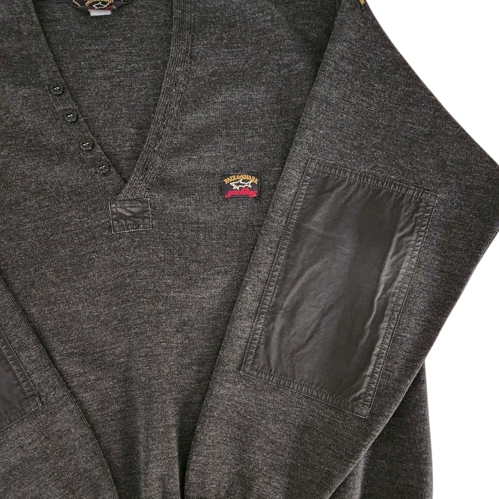 PAUL & SHARK dark gray knit v-neck sweater pullover large - Picture 7 of 14